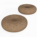 Round Woven Cushions for Home Living with Natural Material and Perforated Design Set of Two