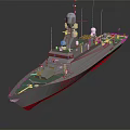 Modern Warship With Grey Hull Green Deck Red Bottom And Radar Antenna Design