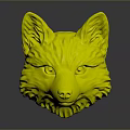 Realistic Fox Head 3D Model With Orange Fur Yellow Eyes Upright Ears And Reflection