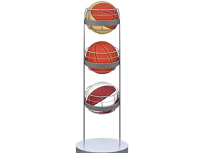 Basketball Gym Interior with Multi Tiered Stand Holding Three Colorful Basketballs 3d model