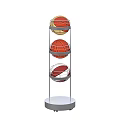 Basketball Gym Interior with Multi Tiered Stand Holding Three Colorful Basketballs