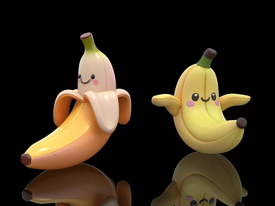 Playful Inflatable Banana Toys Peeled Yellow With Smiling Faces And Cartoon Design 3d model