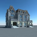 European Style Detached Villa with Clock Roof Balcony Steps and Symmetrical Design