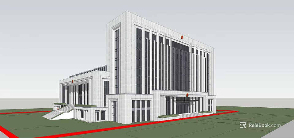 Grand Public Building With White Exterior And Tall Columns Front Steps And Main Entrance Design 3d model 