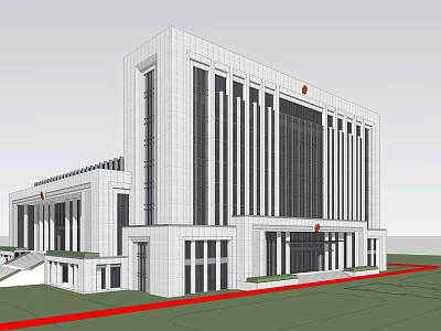Grand Public Building With White Exterior And Tall Columns Front Steps And Main Entrance Design 3d model