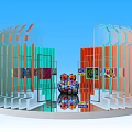 Colorful Modern Architectural Structure With Transparent Panels Art Installation Under Blue Sky 3d model
