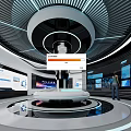 Futuristic Modern Exhibition Hall Interior With Digital Screens And Circular Design
