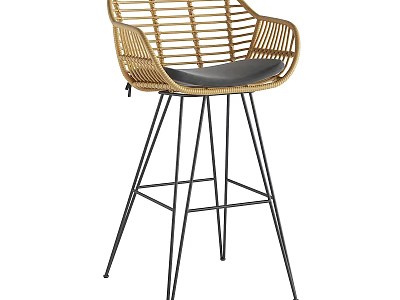 Modern Wicker Bar Stool With Armrest Black Seat And Metal Frame 3d model