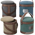 Round Functional Multicolor Storage Ottoman Stools With Fabric Leather Handles And Lids 3d model