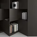 Modern Dark Wood Bookcase Design With Open Shelves And Closed Storage Cabinets