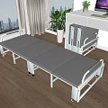 Foldable Single Bed With Gray Mattress And Metal Frame On Wheels 3d model