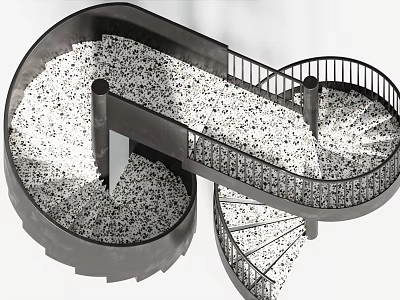 Modern Spiral Staircase Structural Design With Black Railings And Terrazzo Speckled Steps 3d model