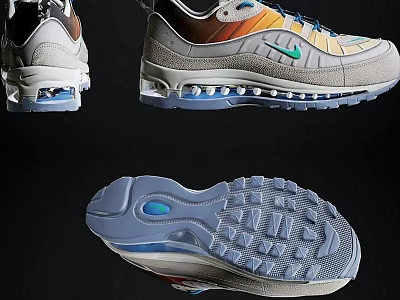 Gray Athletic Sneakers With Colorful Stripes Air Cushion And Textured Sole Design 3d model