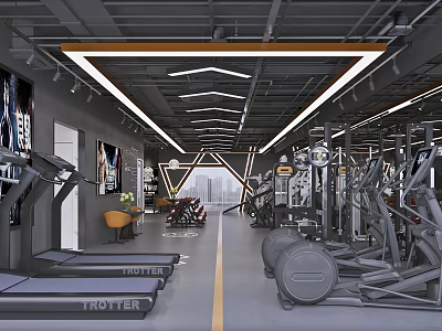 Modern Fitness Gym With Treadmills Dumbbells And Spacious Workout Equipment Area 3d model