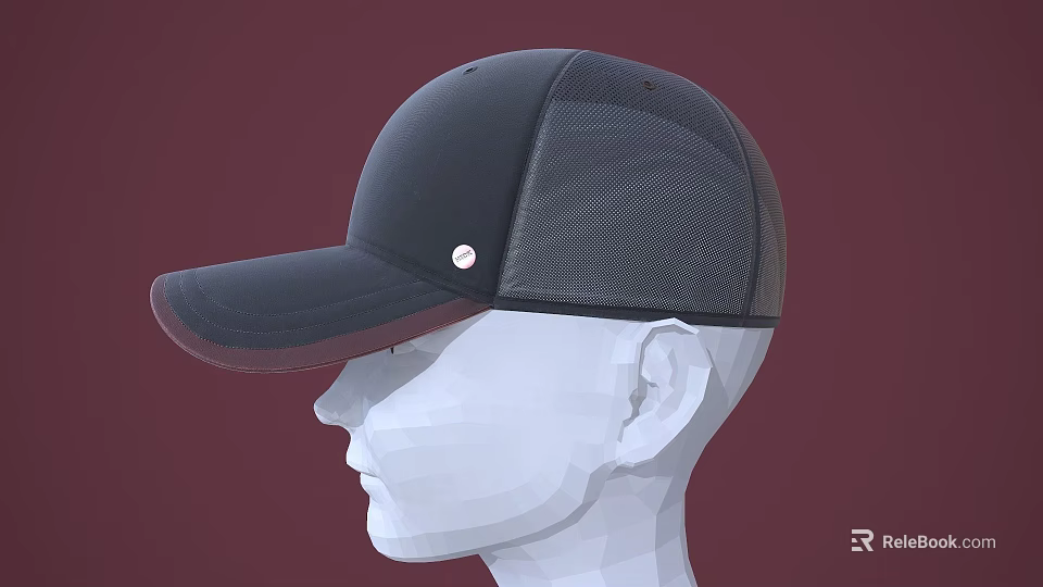 Dark Baseball Cap With Mesh Panel And Button On Mannequin 3d model