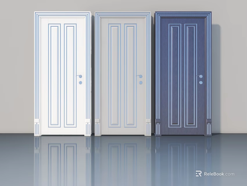 Modern Hinged Doors in White Light Gray and Dark Blue Color Options 3d model 