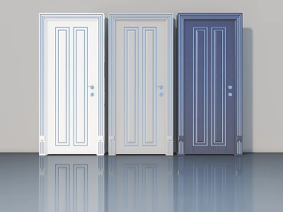 Modern Hinged Doors in White Light Gray and Dark Blue Color Options 3d model