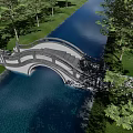 Scenic Landscape Bridge Over Calm Water With Lush Green Trees And Grass
