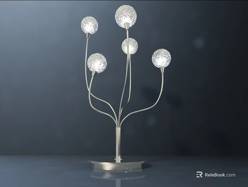 Modern Table Lamp With Five Spherical Light Bulbs And Silver Metal Stand 3d model 