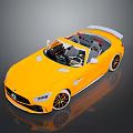 Yellow Convertible Sports Car With White Rear Spoiler Black Interior And Golden Wheels