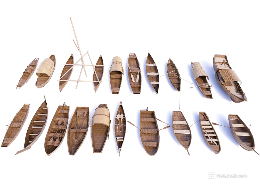 Collection of Various Handcrafted Wooden Boat Models with Traditional Designs 3d model 