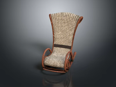 Single Rocking Chair with Woven Seat Backrest and Wooden Frame Classic Design 3d model