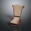 Single Rocking Chair with Woven Seat Backrest and Wooden Frame Classic Design
