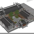 Ancient Chinese Architecture With Courtyard Symmetrical Layout Overhanging Eaves And Black Tiled Roofs