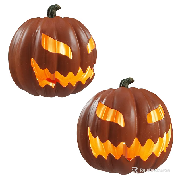 Halloween Pumpkin Decorative Ornament Set With Carved Faces And Lit Interiors 3d model 