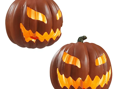 Halloween Pumpkin Decorative Ornament Set With Carved Faces And Lit Interiors 3d model