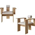 Modern Minimalist Single Chair With Wooden Frame Light Colored Cushion And Armrests