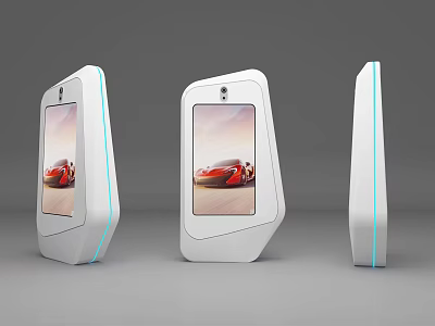 Public Facility Self Service Terminals With White Body Blue Lines And Red Car Display Screens 3d model