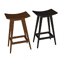 Wooden Bar Stools Featuring Curved Seat And Lower Support Rail In Brown Dark Brown Design