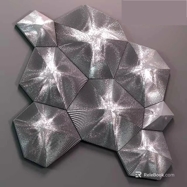 Modern Silver Gray Geometric Wall Decor With Polygonal Pieces And Radiating Textures 3d model 