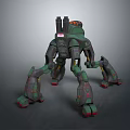 Mechanical Robot Character With Multi legged Green Armor And Red Accents 3d model