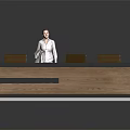 Modern Wooden Reception Desk Design With Comfortable Chairs And Interior Furniture