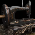Industrial Vintage Sewing Machine With Ornate Base On Wooden Surface Gear Design