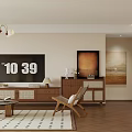Modern Living and Dining Room Interior With Brown Leather Sofa Archway And Wooden Floor