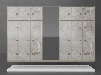 Elegant Modern Storage Cabinet With Marble Patterned Doors Central Mirror Panel And Metal Frame 3d model