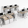 Modern Office Workspace With Multiple Partitioned Desks Computer Monitors Potted Plants And Ergonomic Chairs