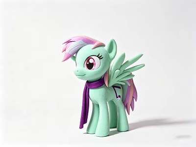 Cute Green Pony Doll With Pink And Purple Mane Purple Scarf And Wings 3d model