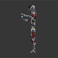 Mechanical Robot Character With Red Silver Body And Black Head Standing Pose