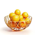 Fresh Ripe Oranges Filled in Golden Metal Basket on White Background