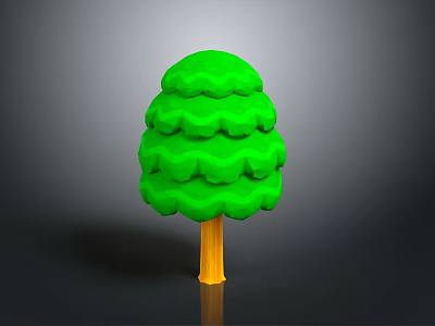 Cartoon Style Green Tree With Layered Canopy And Yellow Trunk On Dark Gradient Background 3d model