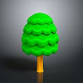 Cartoon Style Green Tree With Layered Canopy And Yellow Trunk On Dark Gradient Background