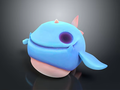 Cute Blue Cartoon Whale With Pink Horns Purple Eyes And Soft Belly Design 3d model