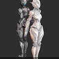 Futuristic Game Movie Character With White And Dark Armored Design And Blue Glowing Details 3d model