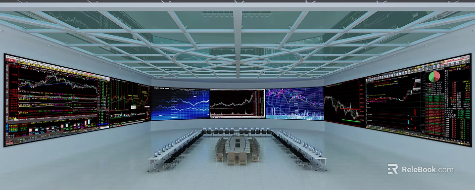 Modern Public Service Hall Featuring Service Counters Waiting Seats And Digital Information Displays 3d model 