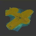 Spacecraft Wreckage Model With Yellow Green Rust In Blue Water Cosmic Exploration