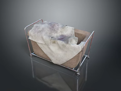 Metal Frame Basket With Dirty Stained Cloth On Reflective Surface 3d model